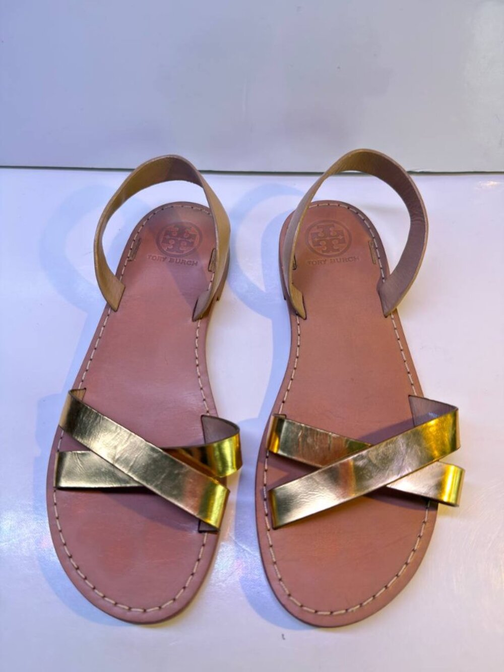 Tory Burch Metallic Gold Leather Sandals – Women’s US 8M